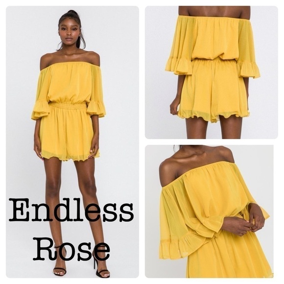 endless rose Off-the-Shoulder Ruffle Sleeve Romper - Picture 1 of 12